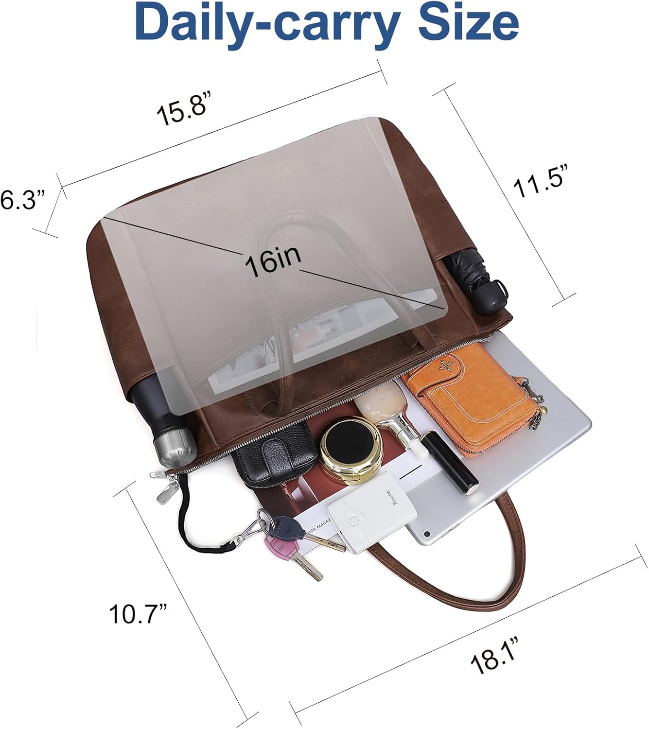 Large Tote Bag for Women Work Vegan Leather 23L Womens Tote Purse with Zipper Ladies Handbags - Image 5