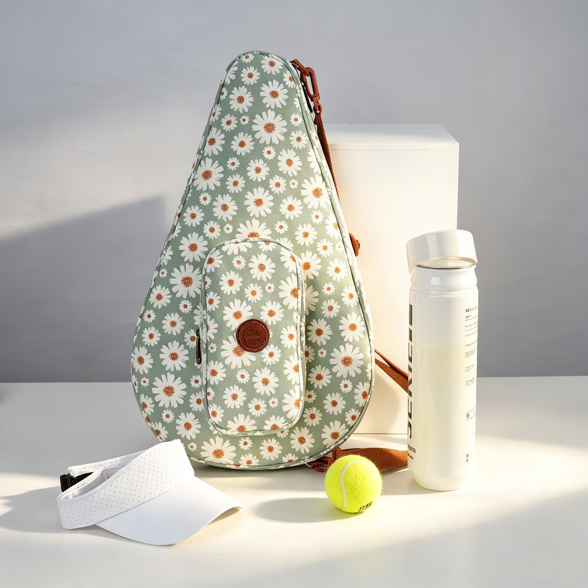 Borsa per racchette da padel floreale, in nylon idrorepellente con tasca frontale