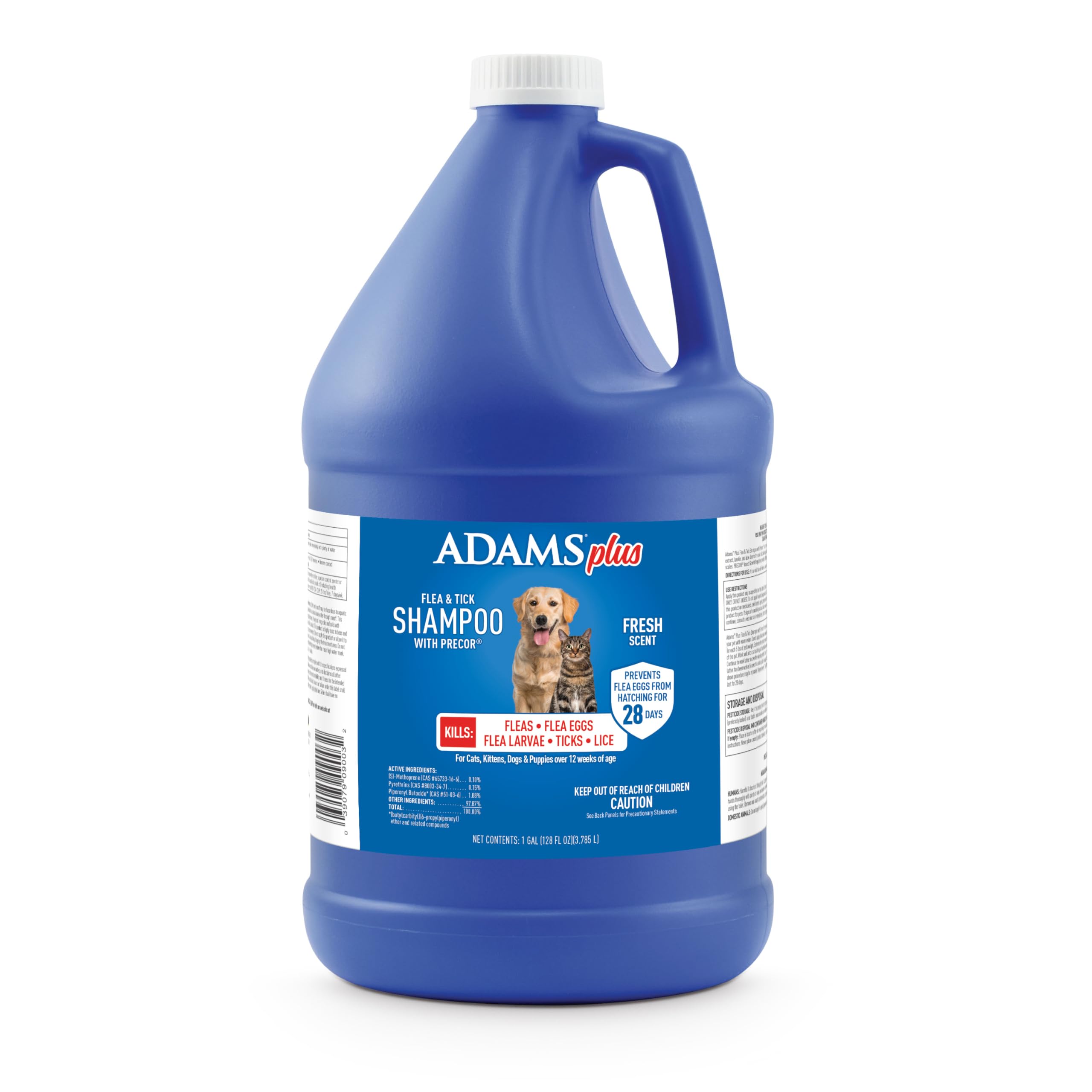 ADAMS Plus Flea & Tick Shampoo with Precor for Dogs, Cats, Puppies & Kittens, Flea Shampoo to Treat Infestations, Kills Ticks, Fleas, Flea Eggs & Lice, Cleans and Conditions Coat, 1 Gallon 128 Ounces