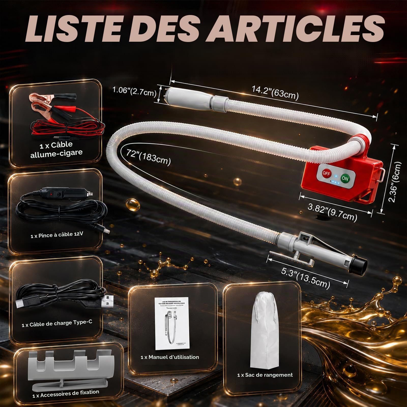 Pompe à essence pour bidon 27 mm version européenne – Pompe à essence électrique avec arrêt automatique, moteur sans balais, rechargeable (2000 mAh/40 min) – Pompe à carburant 6,5 l/min
