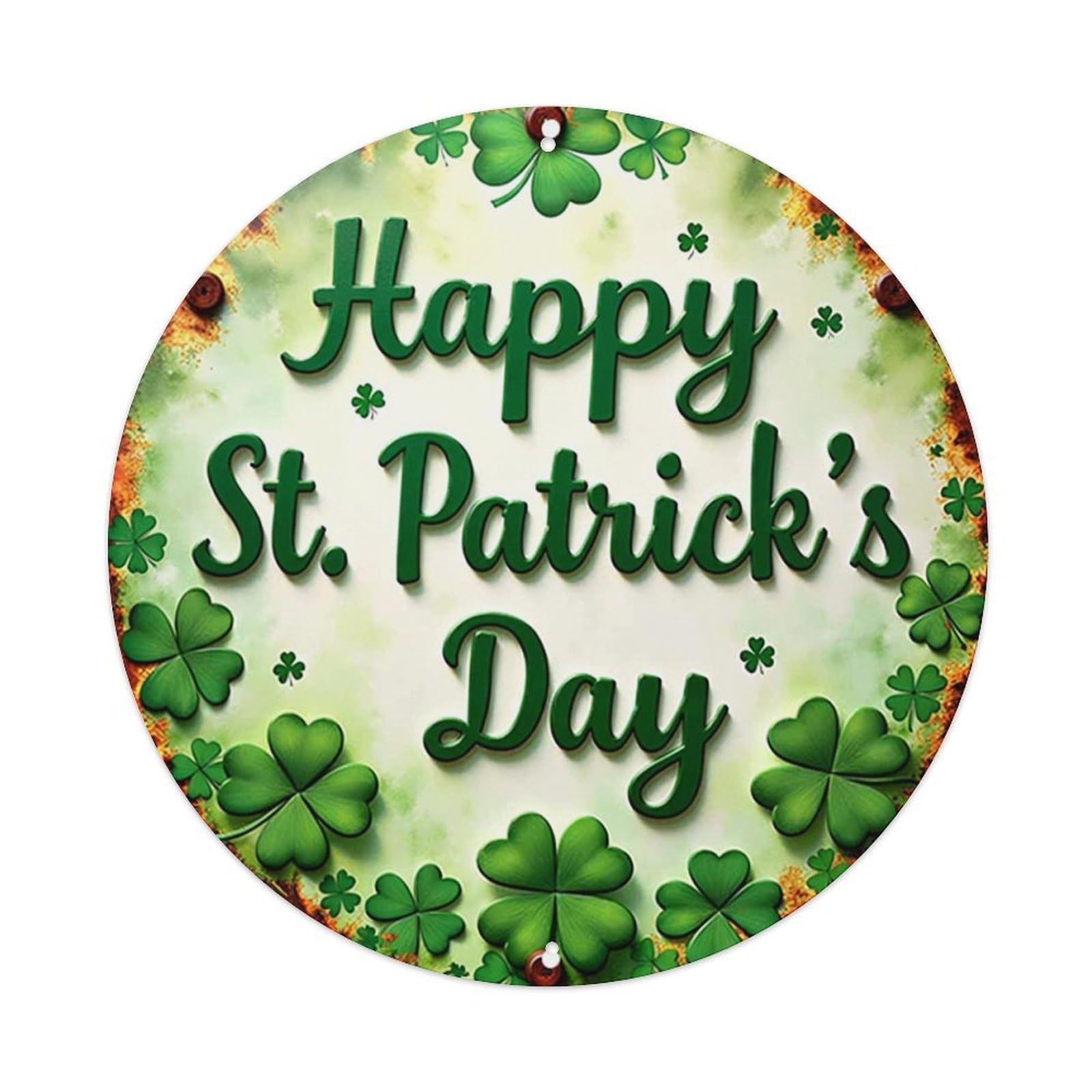 Happy St Patricks Day Shamrocks Vintage Metal Tin Sign Retro Wall Decor for Home Bar Garage Cafe, Indoor & Outdoor Decorative，circle Metal Poster, 8x8 Inch