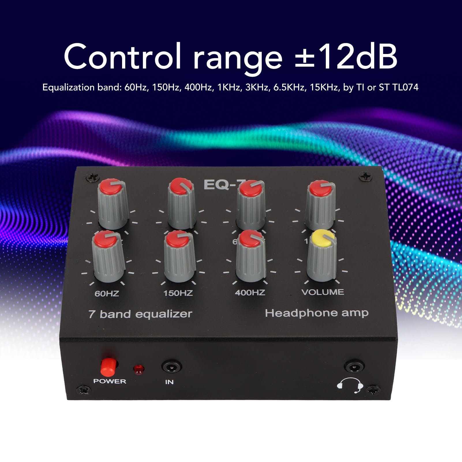 Equalizzatore Grafico Auto 7 Bande – 3.5mm Con Microfono, Amplificazione 5x, Doppio Canale, Alimentazione 5-12V DC
