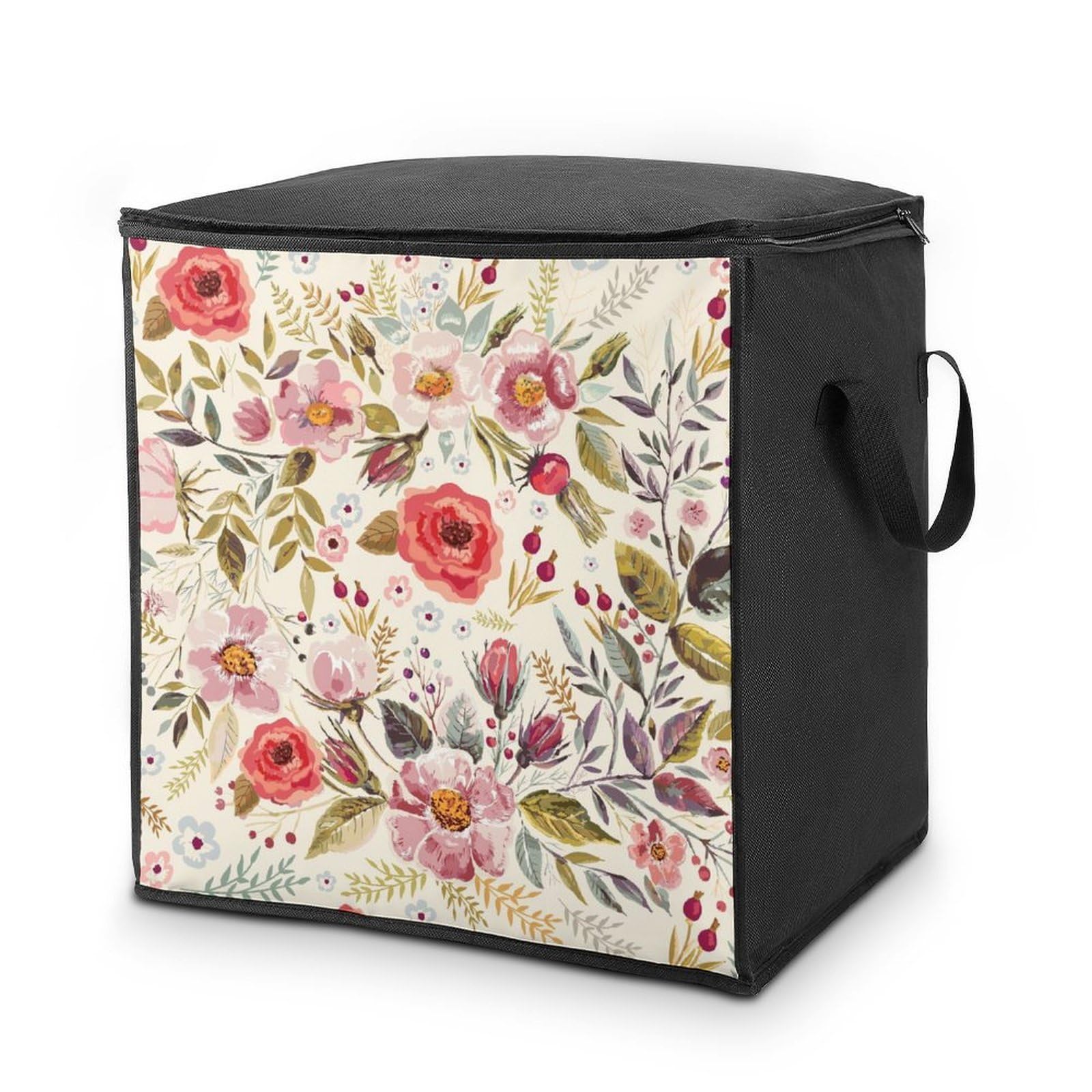 Lyfthologen 70L Storage Bags, Watercolor Poppies Flowers Storage Box with Lid Zipper And Handles, Clothes Bags for Quilt, Blankets, Bedding