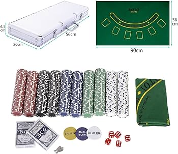 カジノチップ　カジノプレイマット、カードシュー付き Amazon | COSTWAY ポーカーセット 数字無し 500枚チップ マット付き