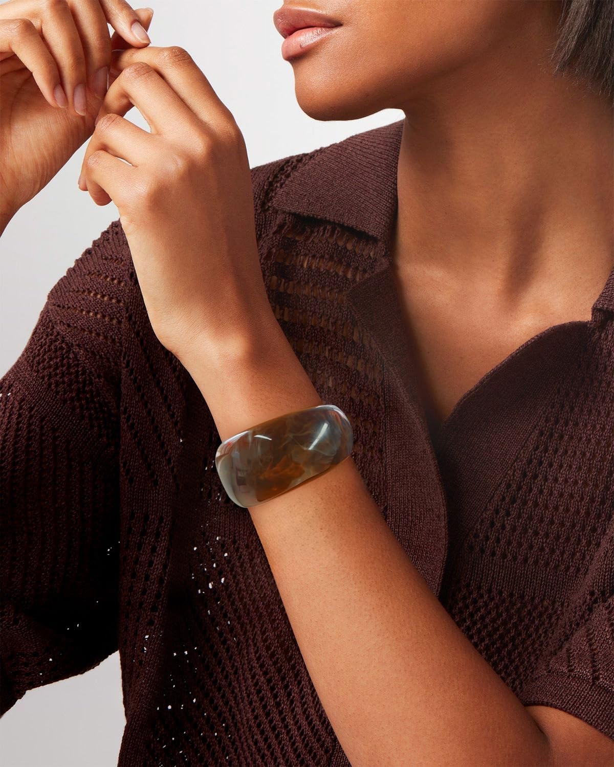 WOWORAMA Colorful Resin Acrylic Bangle Bracelets for Women Geometric Chunky Mottled Acetate Resin Bangles Wide Acrylic Plastic Bracelets Statement Jewelry - Image 3