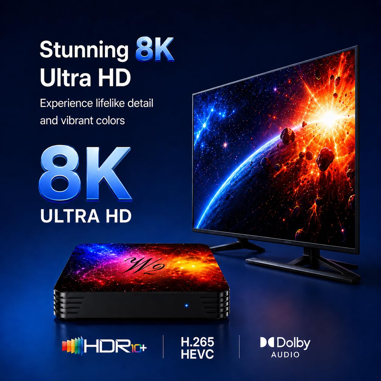 Android TV Box 14 4Go RAM 64Go ROM, procesador de Cuatro núcleos, WiFi 6, Bluetooth 5.0, HDMI y USB 2.0, USB 3.0, Puerto LAN, Caja de TV