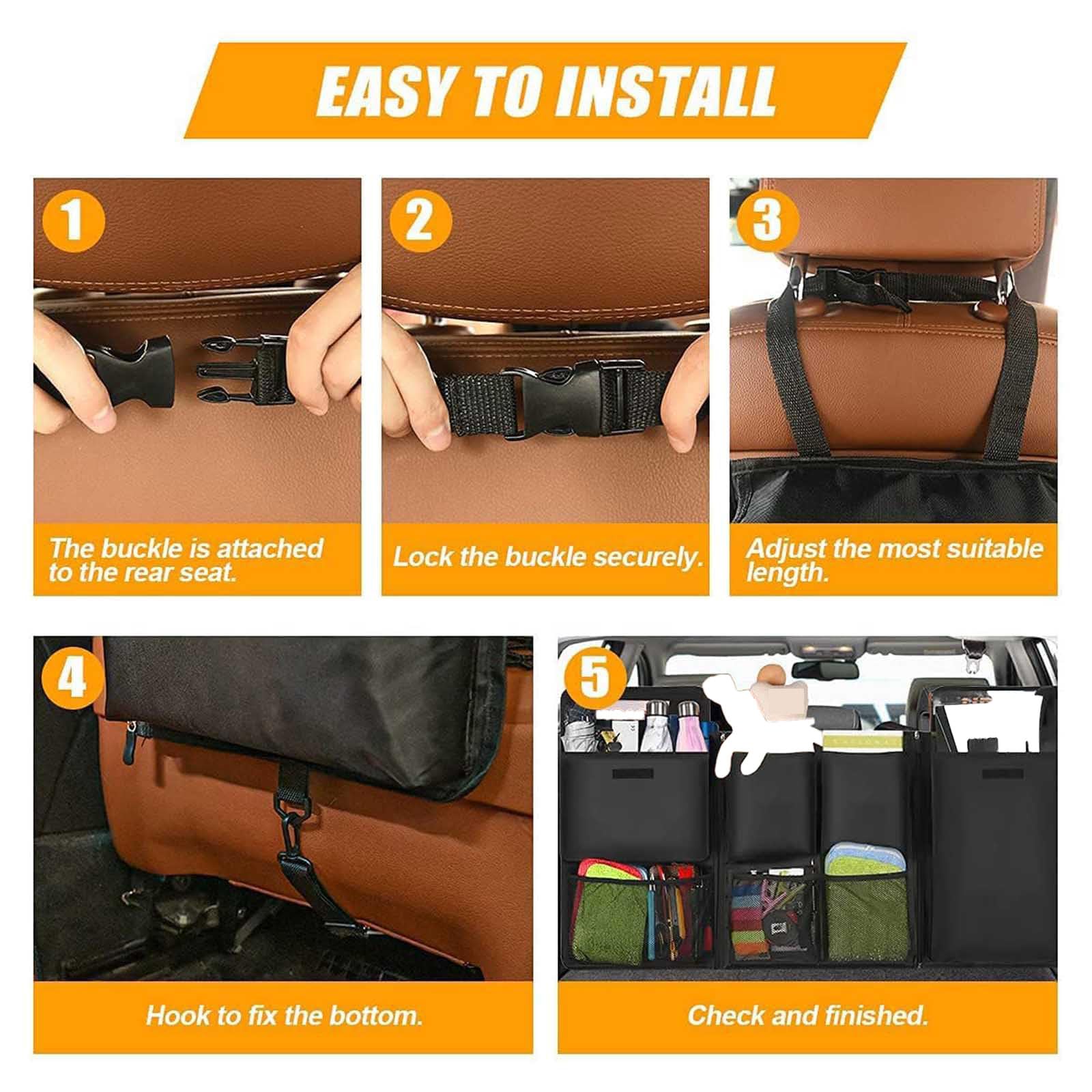 Auto Bagagliaio Organizer per Fiat Panda III City Cross 2017-2022, Tasca Portaoggetti Auto Borsa Portaoggetti Pieghevole Appendibile Impermeabile Scatola Accessori,A/Black