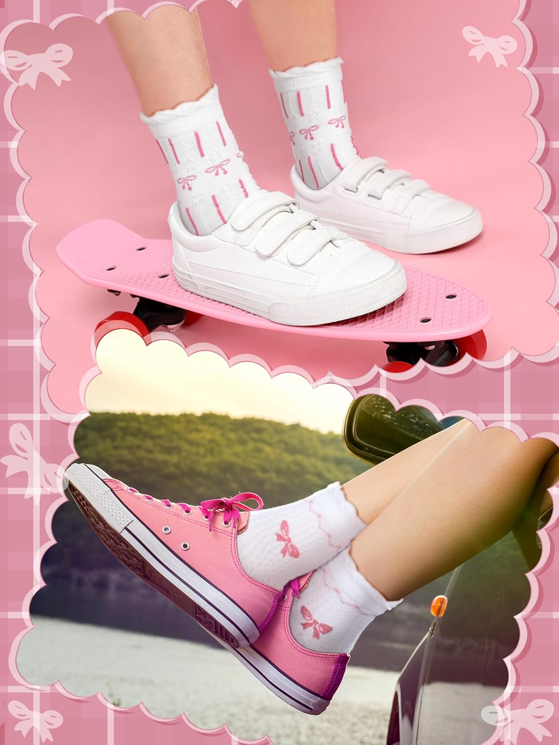 6 Pairs Coquette Pink Bow Ruffled Ankle Socks for Women Cute Breathable Thin Cool Frilly Socks - Image 4