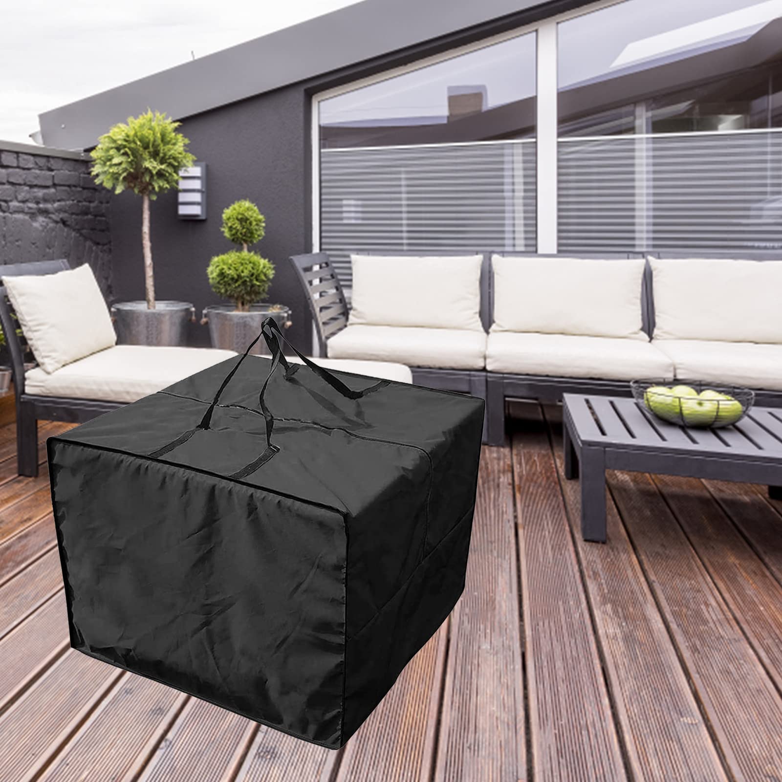 Aufbewahrungstasche Gartenauflagen, Quadratische Aufbewahrungstasche Für Loungekissen, Gartenauflagen Aufbewahrungstasche aus 210D Oxford, Wasserdicht, UV-Beständiges, 81X81X61CM (Schwarz)
