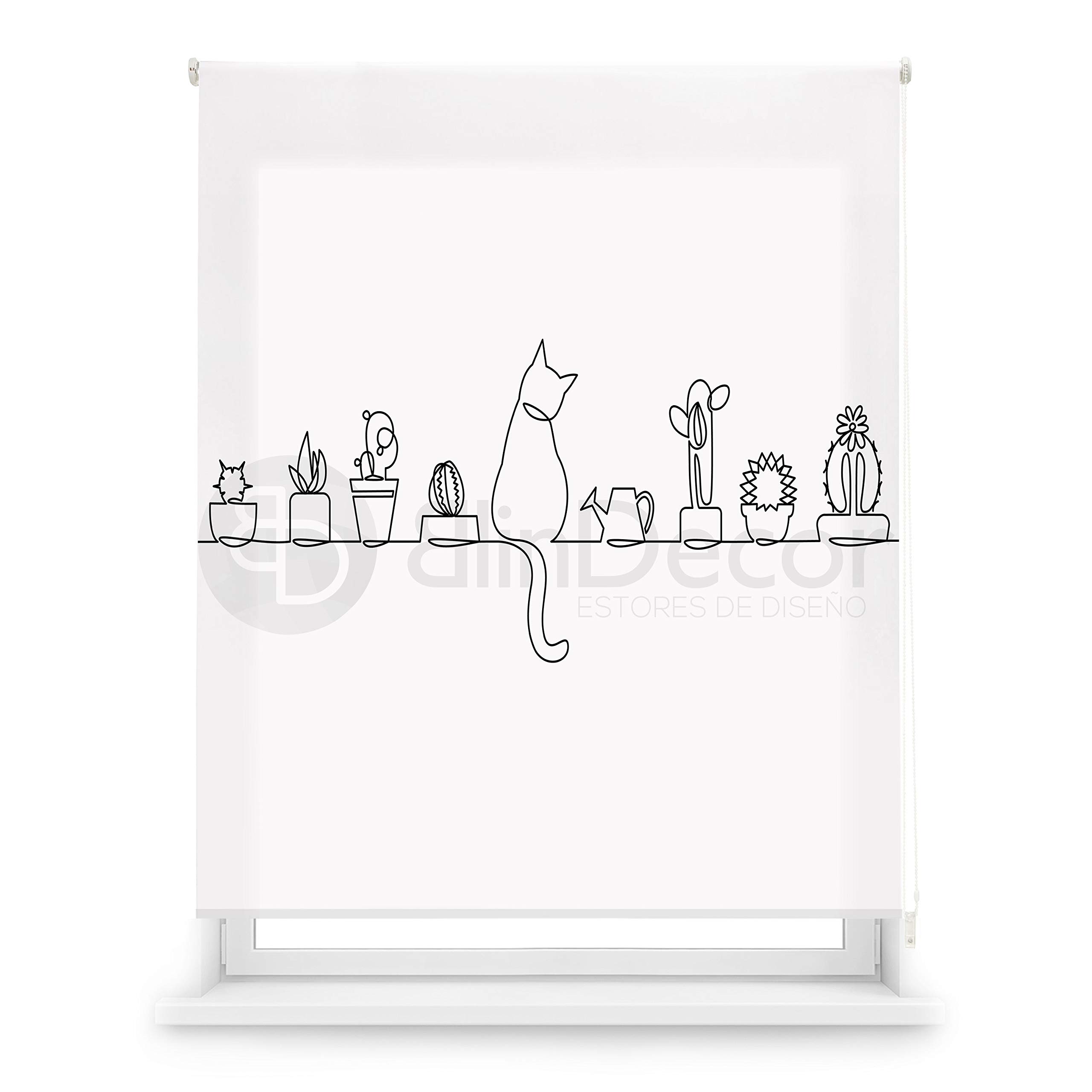 Blindecor Translucent Roller Blind with Digital Print Kitchen – Cat, Roller Blind 130 x 180 cm (W x H), Fabric Size 127 x 175 cm, Digital Printed Blind