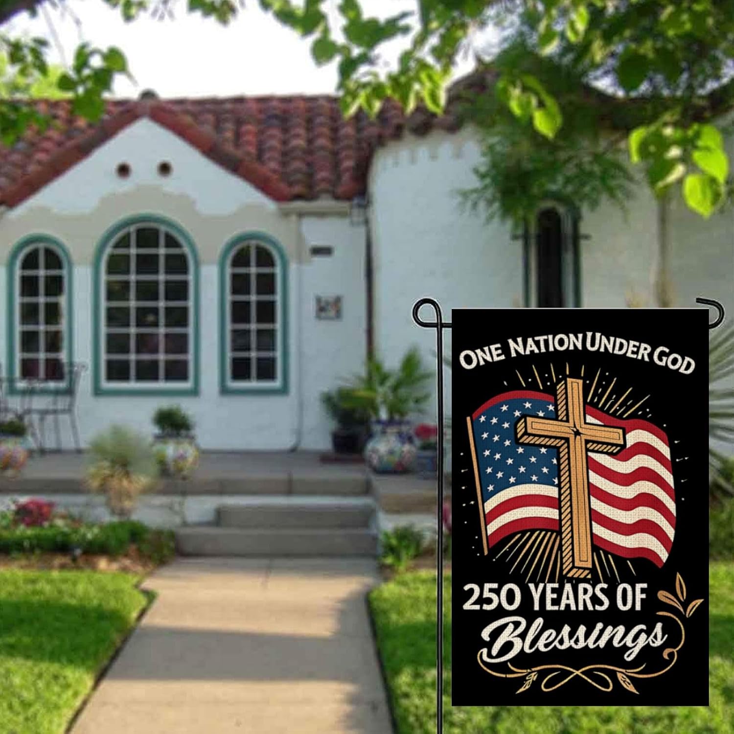 Blessings America Garden Flag 250, One Nation Under God,USA 250th Anniversary Patriotic Cross Design, Double-Sided Burlap, 12 x 18 Inches - Image 7
