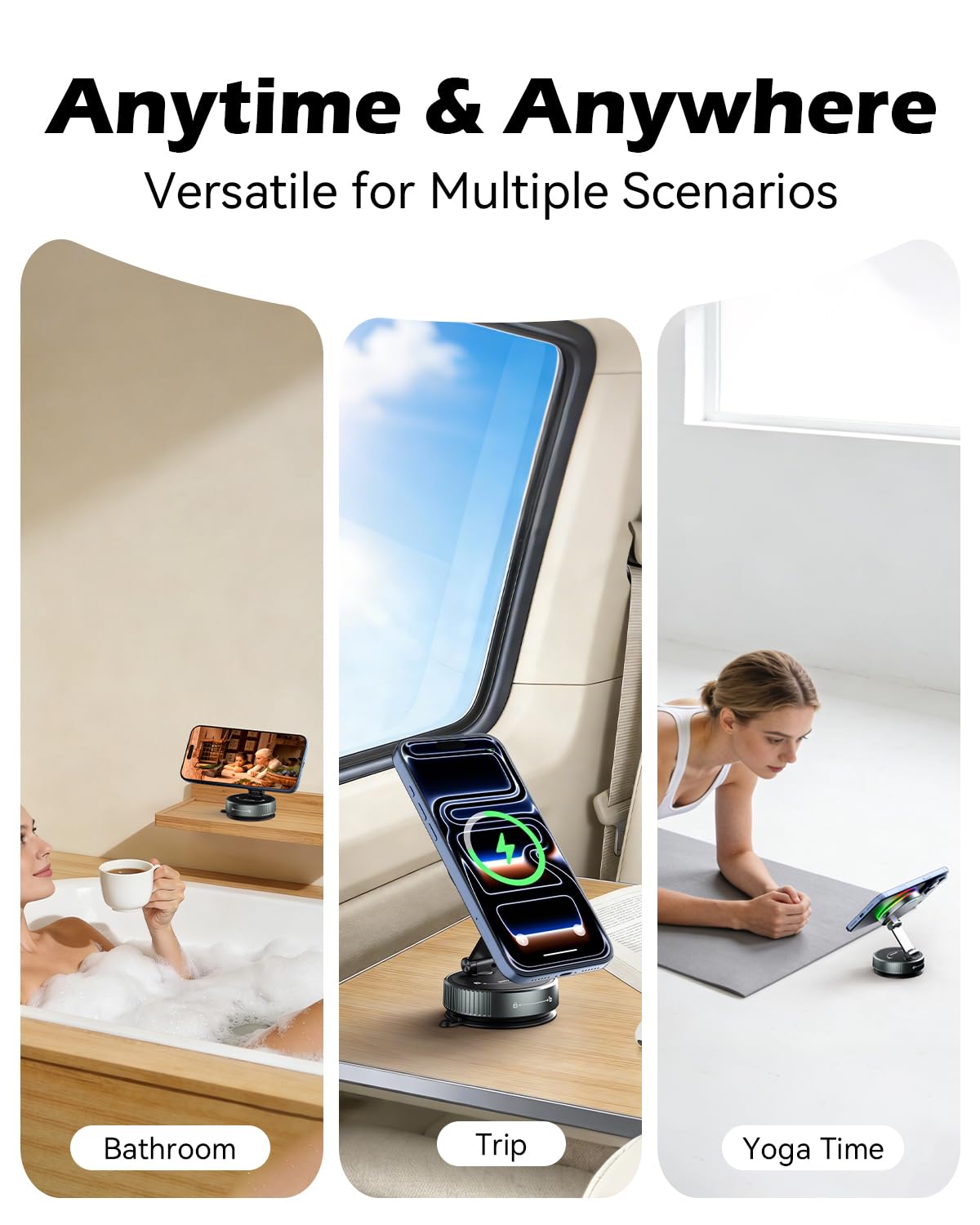CloudValley Soporte Cargador MagSafe para Coche, Carga Inalámbrica Rápida 15W, Ventosa Vacío Giratoria 360°, Soporte Magnético con Luz RGB para iPhone 17/16/15/14/13/12/Salpicadero/Parabrisas