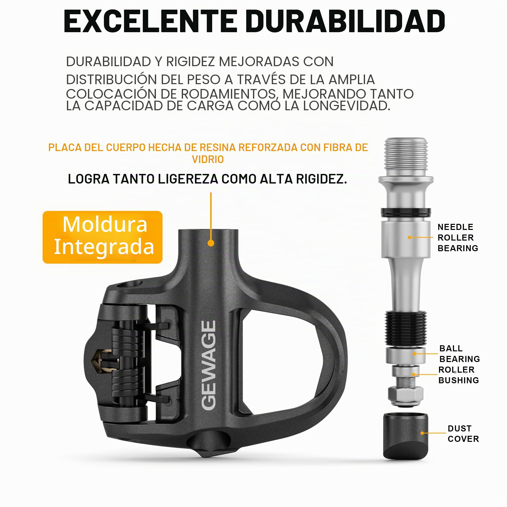 GEWAGE Pedales de Carretera con Clip, Tensión Ajustable, Cuerpo Compuesto Robusto, Plataforma Ancha, Incluye Calas y Material de Montaje – Compatible con Shimano SPD-SL/Look KEO