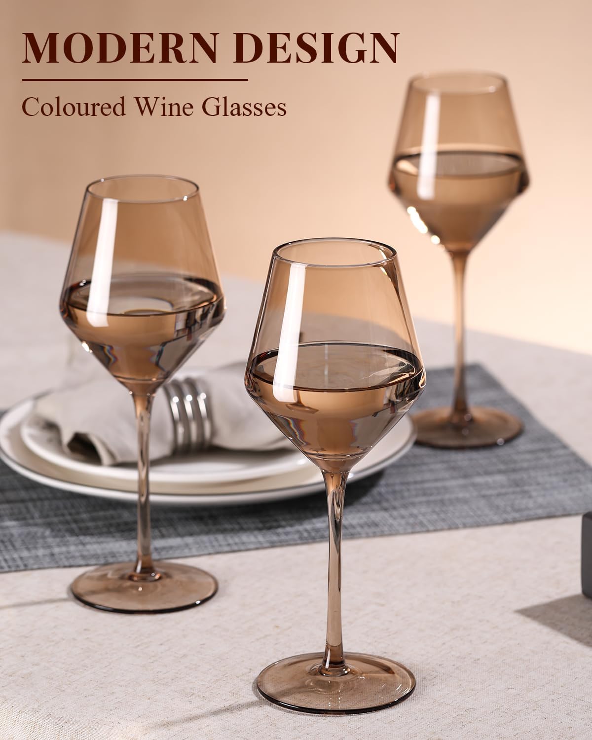 Smokey Grey Wine Glasses Set of 6-【Hand Blown】 Crystal Wine Glasses With Tall Long Stem,Smokey Gray Glasses for Wine Tasting,Wedding Gift,Anniversary,Birthday 16oz - Image 3