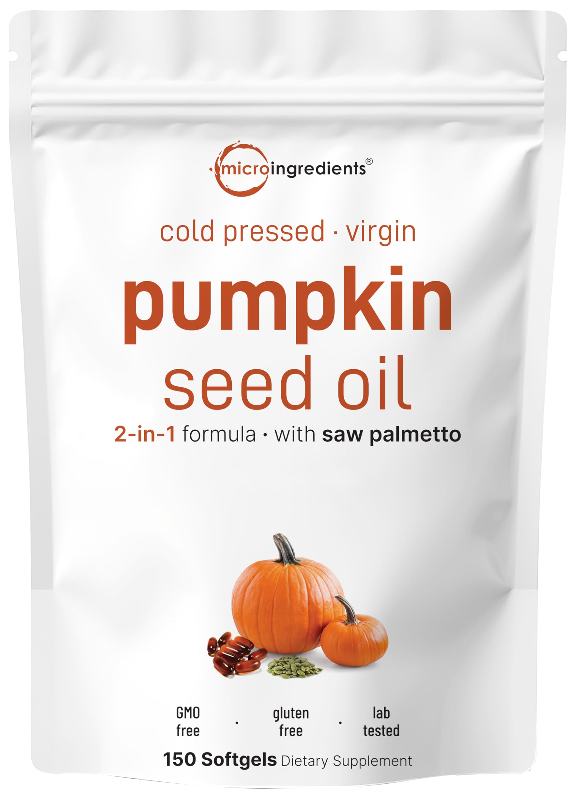 Micro Ingredients Pumpkin Seed Oil with Saw Palmetto 150 Softgels | Cold Pressed, Pure Virgin Oil, Herbal Supplement | Non-GMO