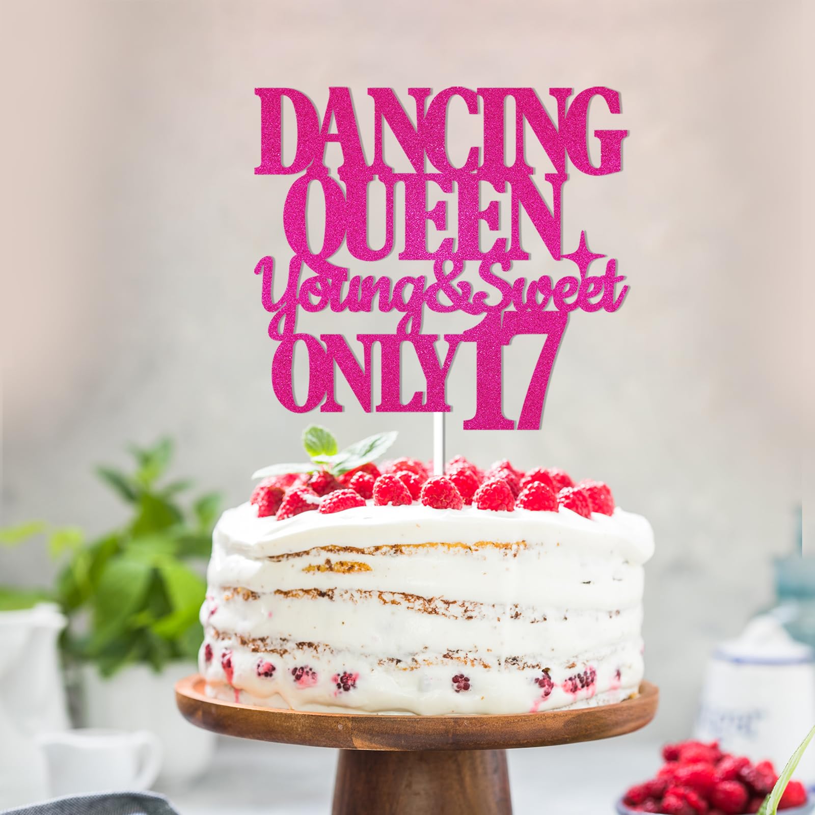 Décoration De Gâteau « Dancing Girl 17 » Young & Sweet - Paillettes Or Rose Pour Anniversaire