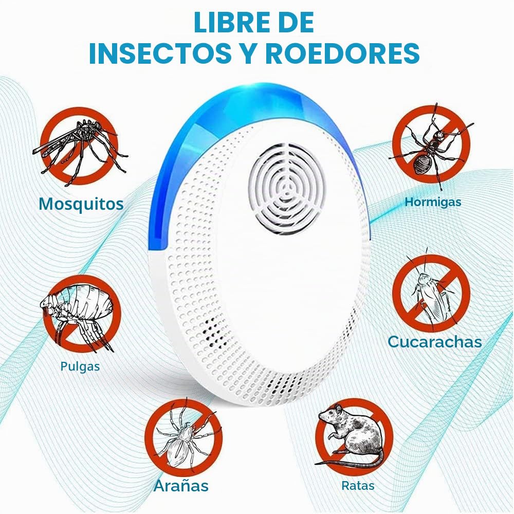 Repelente Ultrasónico de Plagas 4 Pack Antimosquitos Electrónico para Interiores Roedores Arañas Cucarachas