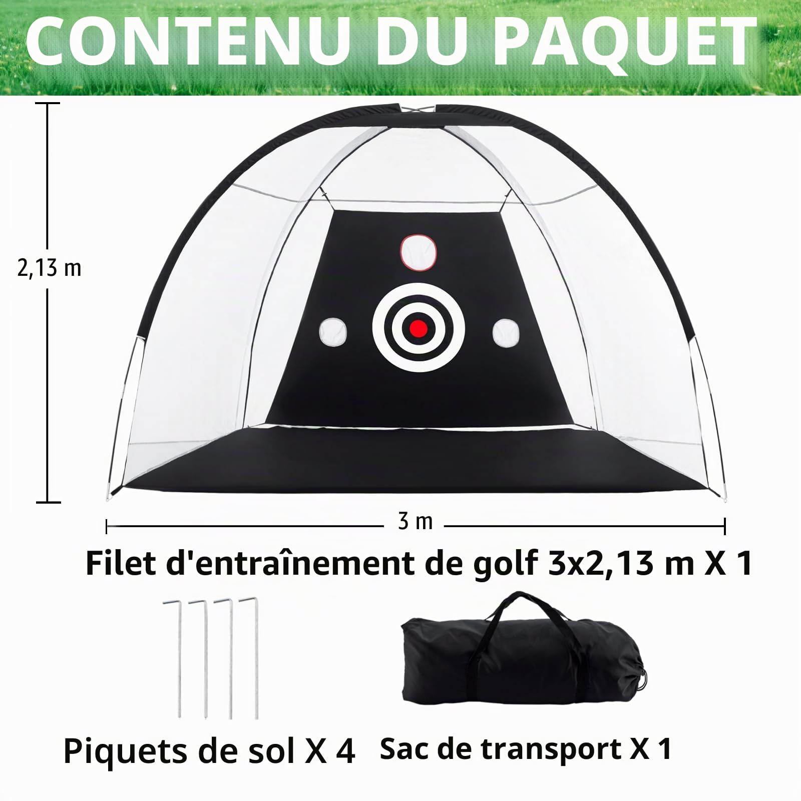 Filet d'entraînement de Golf, 10x7FT Pratique Filet Golf, Simulateur de Formation Cible pour Extérieur Intérieur, Cadeaux pour Hommes