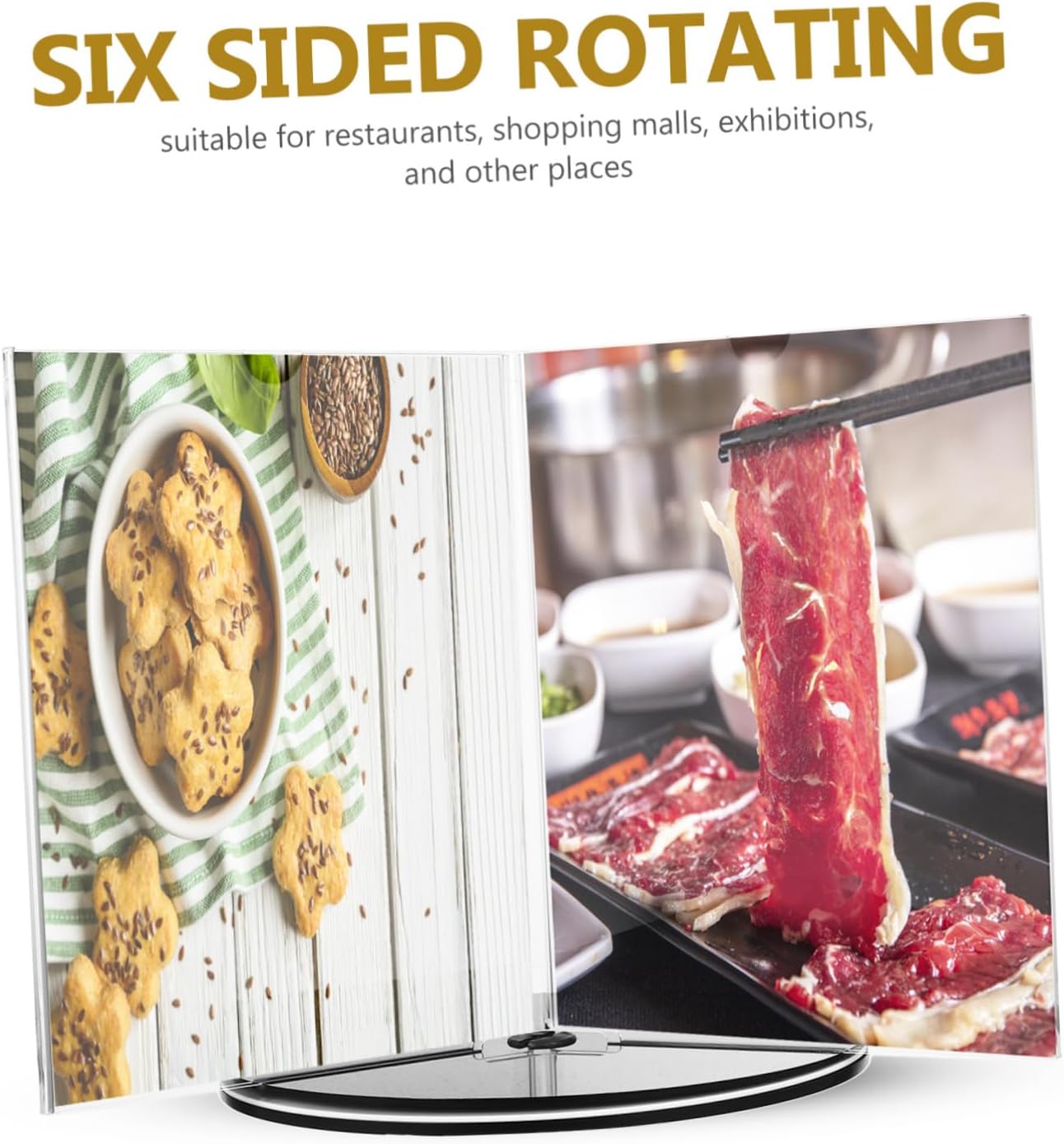 NUOBESTY A5 Acrylic Sign Holder 6-Sided Rotatable Menu Display Stand with Base for Restaurant Office and Store