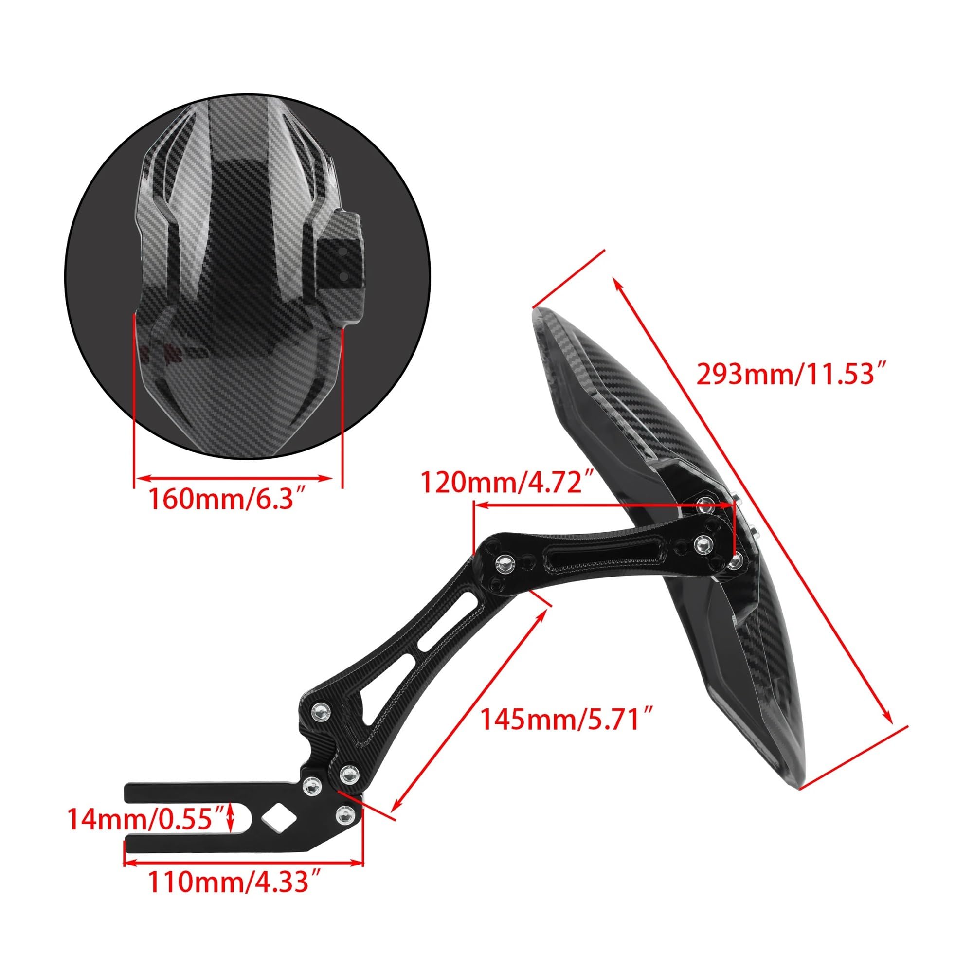 Garde-Boue De Garde-Boue De Roue Arrière en Fibre De Carbone Imitation Réglable for Moto Compatible avec Les Pièces Universelles De Cyclomoteur De Scooter De Vélo Électrique De Cafe Racer(Gold)