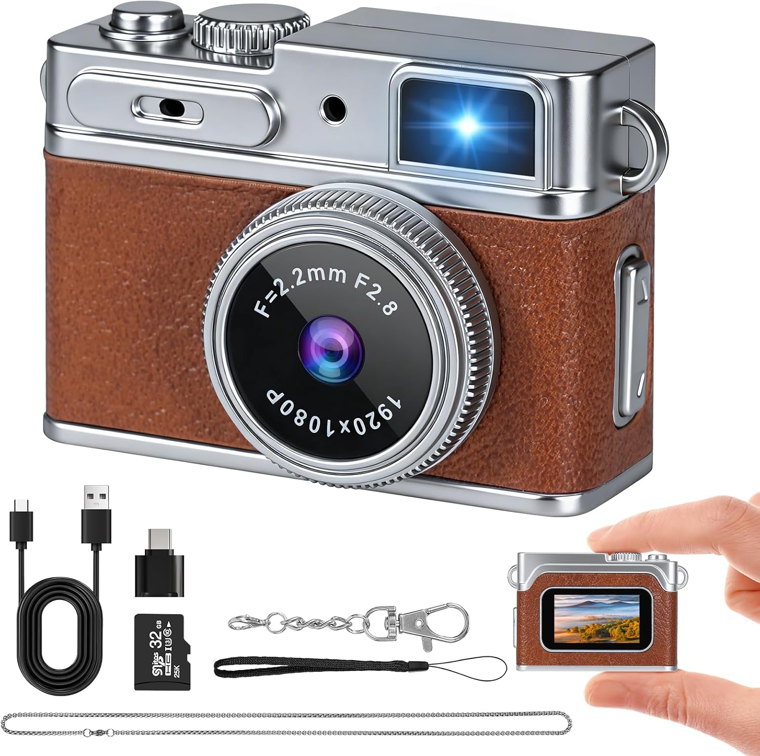 Mini Keychain Camera - 1080P HD Mini Retro Digital Camera,Retro Compact Tiny with 32GB SD Card,0.96" HD Display, Portable Pocket Video Recorder for Photo Video Travel Recording