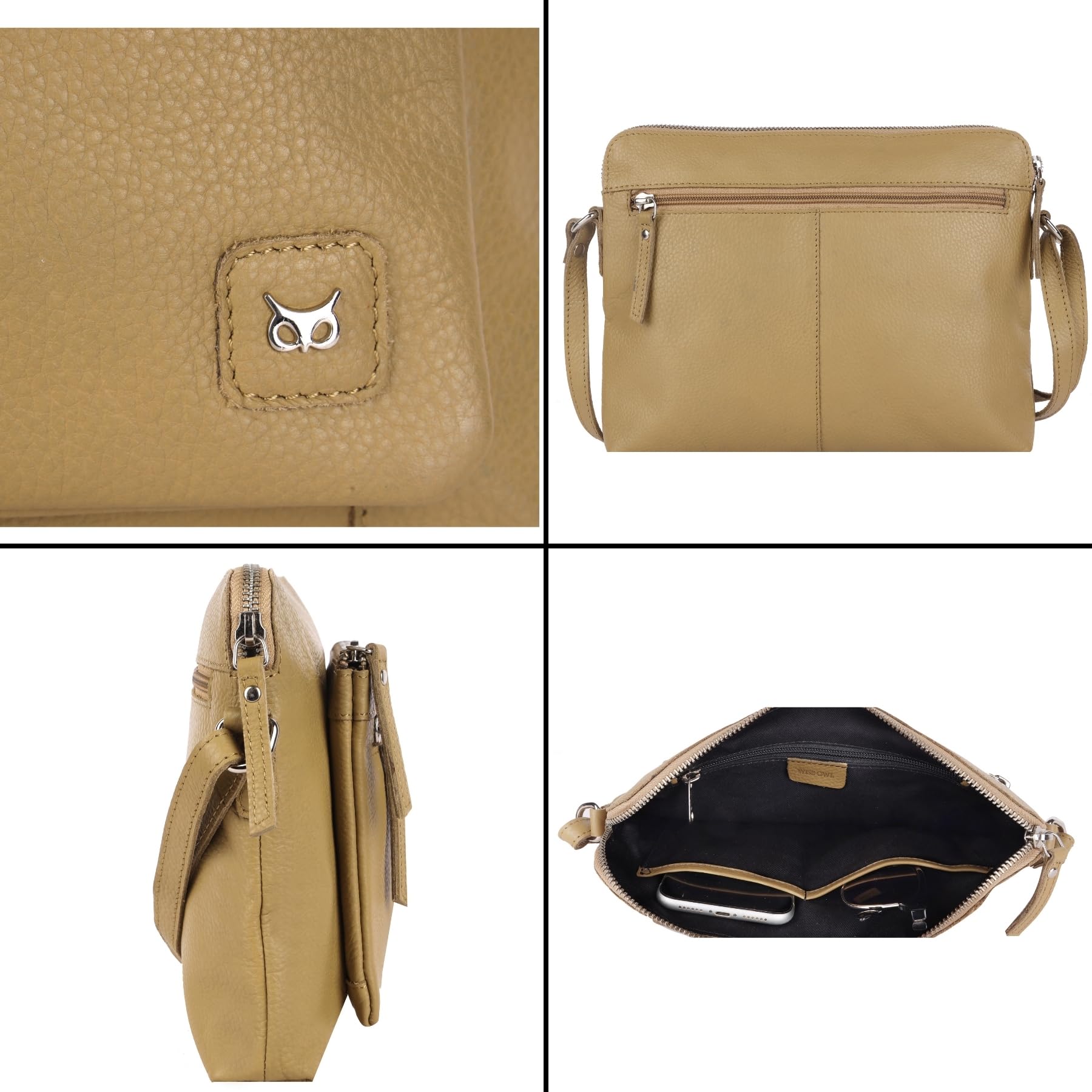Wise Owl Accessories Small Soft Pebbled Real Leather Crossbody Handbags Purses Sling Crossover Shoulder Bag