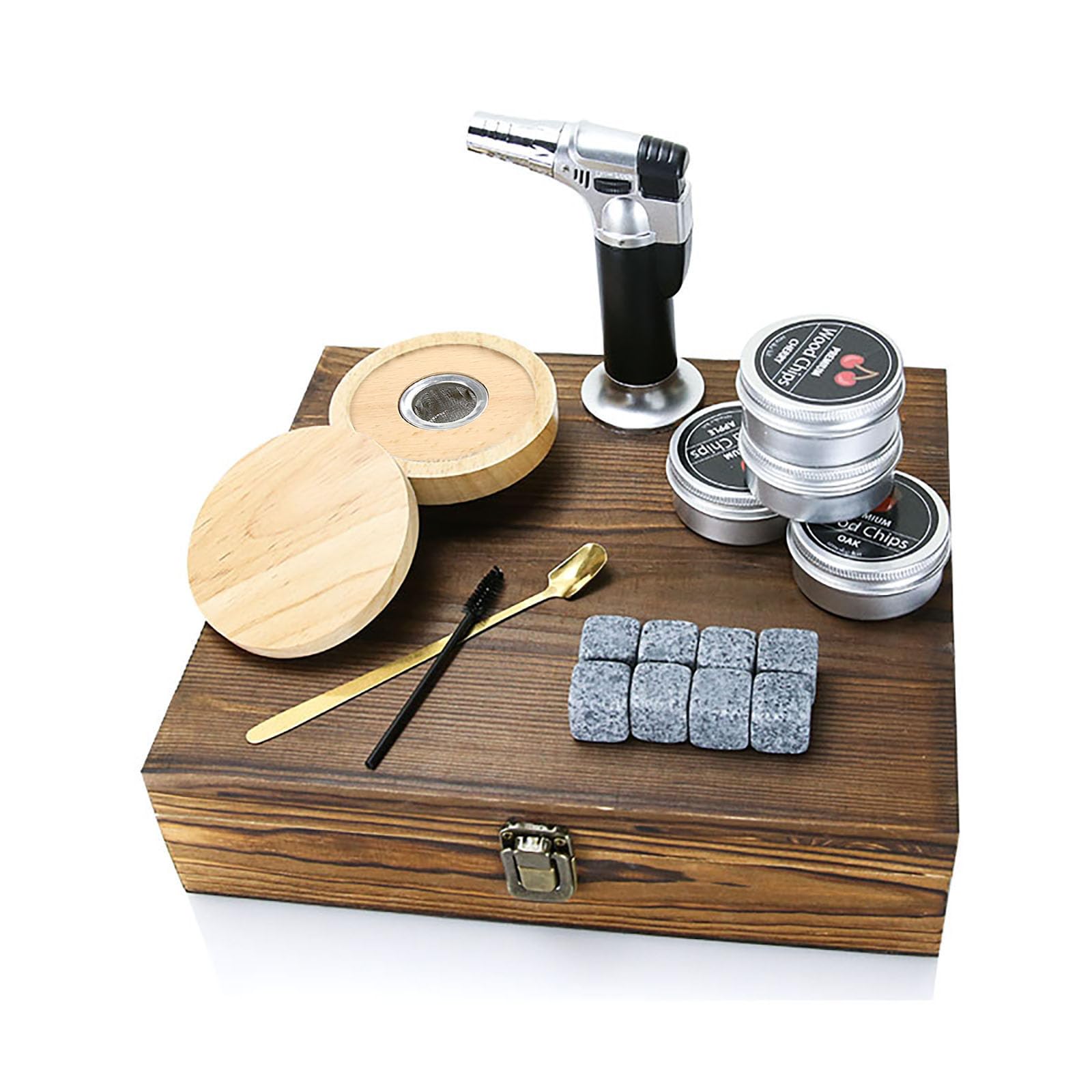 Kit de Fumoir Cocktail, MKNZOME Kit de Fumoir à Whisky à l'ancienne avec 4 Saveurs de Copeaux de Bois Ensemble Fumeur Cocktail Cadeau d'anniversaire Noël Fête des Pères pour Homme, Papa, Mari