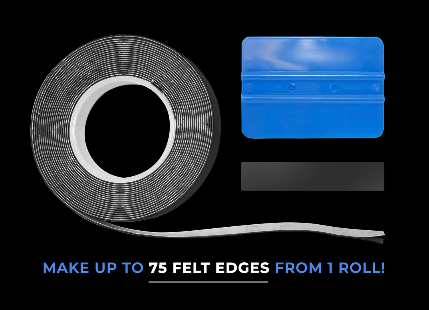 VViViD Black Felt for Vinyl Wrap Squeegees (1" x 25ft) Bulk Tape and Blaze Turbo Heat Gun Bundle - M0