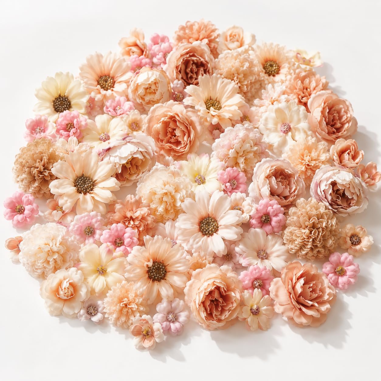 50pcs Small Artificial Flowers, Mini Flowers for Cake Decorations and Wedding Arrangements, Craft Flowers with Orange and Champagne Colours, Artificial Flower Heads for DIY Projects and Home Decor