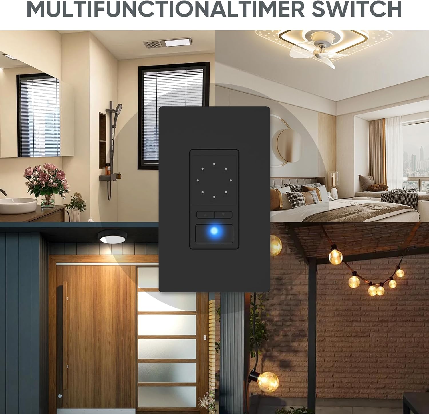 Round Countdown Timer Switch, Bathroom Fan Light Switch Timer for Exhaust Fan, 1-5-10-20-30-60mins-2H-4H, Neutral Wire Required, Free Wall Plate(2, Black)