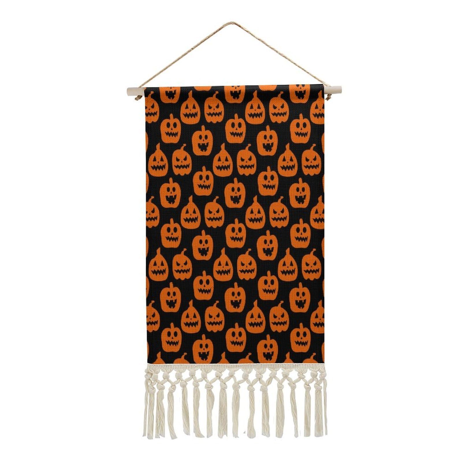 FekiLoot Horror Pumpkin Pattern Wall Art Print Decor Art Tapestry with Tassel Cotton Linen Hanging Poster Vintage Aesthetic Wall Art Poster Rustic Wall Art Decor for Home Bedroom Living Room Office
