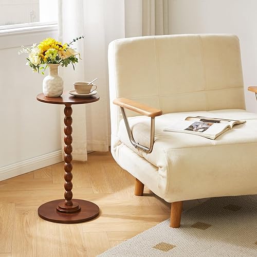 Miniatura 7 de Mesa auxiliar redonda, moderna mesita de noche de madera minimalista, mesa auxiliar de sofá para sala de estar, mesa de esquina pequeña para