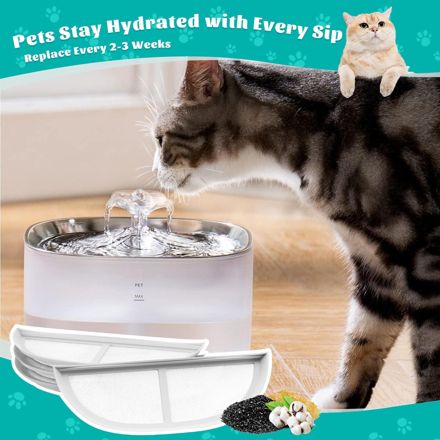 8 Packs Replacement Pet Water Fountain filter,Activated Carbon Filter Compatible with Eufy Pet Water Fountain for Dogs and Cats