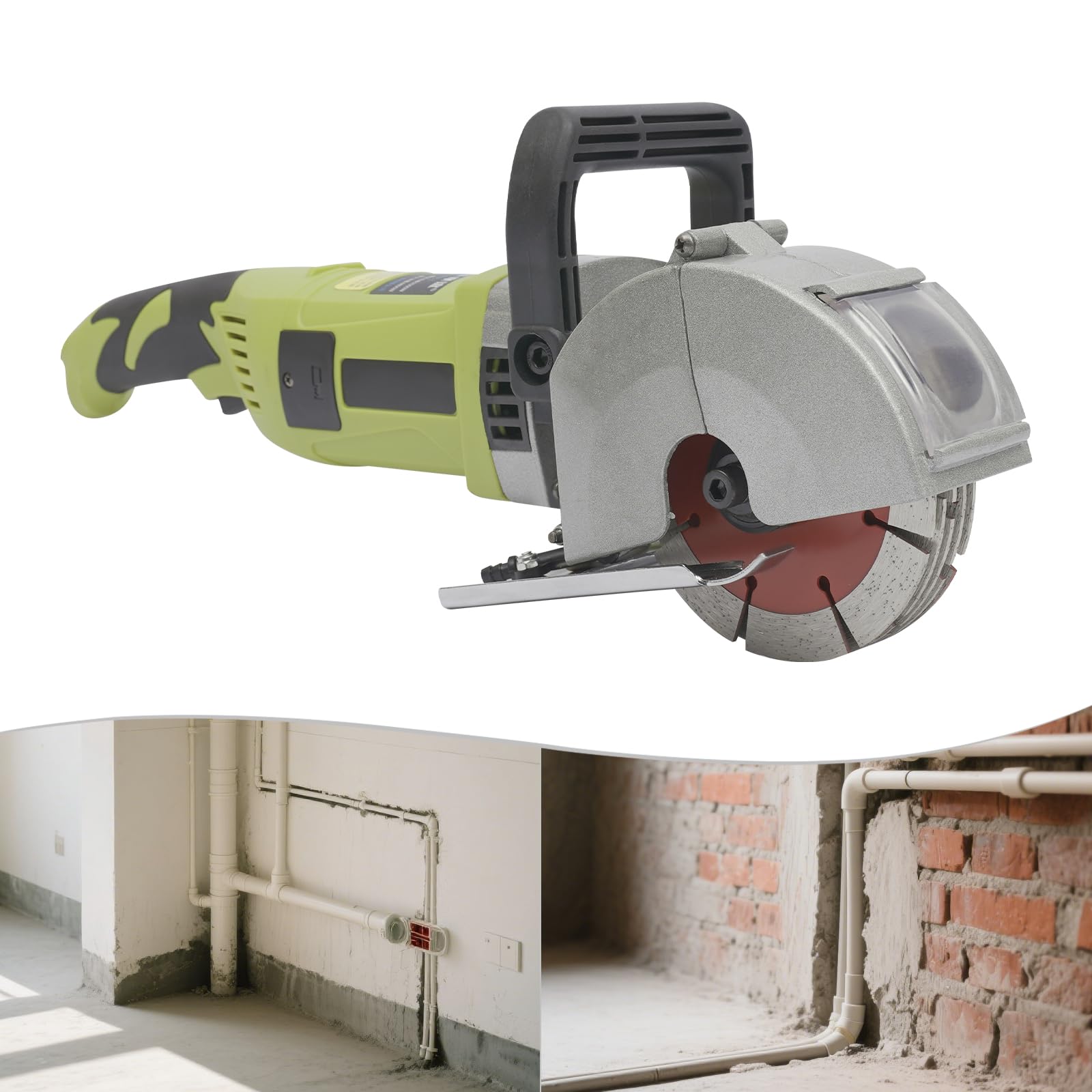Fresadora de muros | Fresadora ranurada | 4000 W | Disco de diamante 6500 rpm | Trabajo sin polvo con conexión de agua | Para hormigón y ladrillo | Giratorio 360°