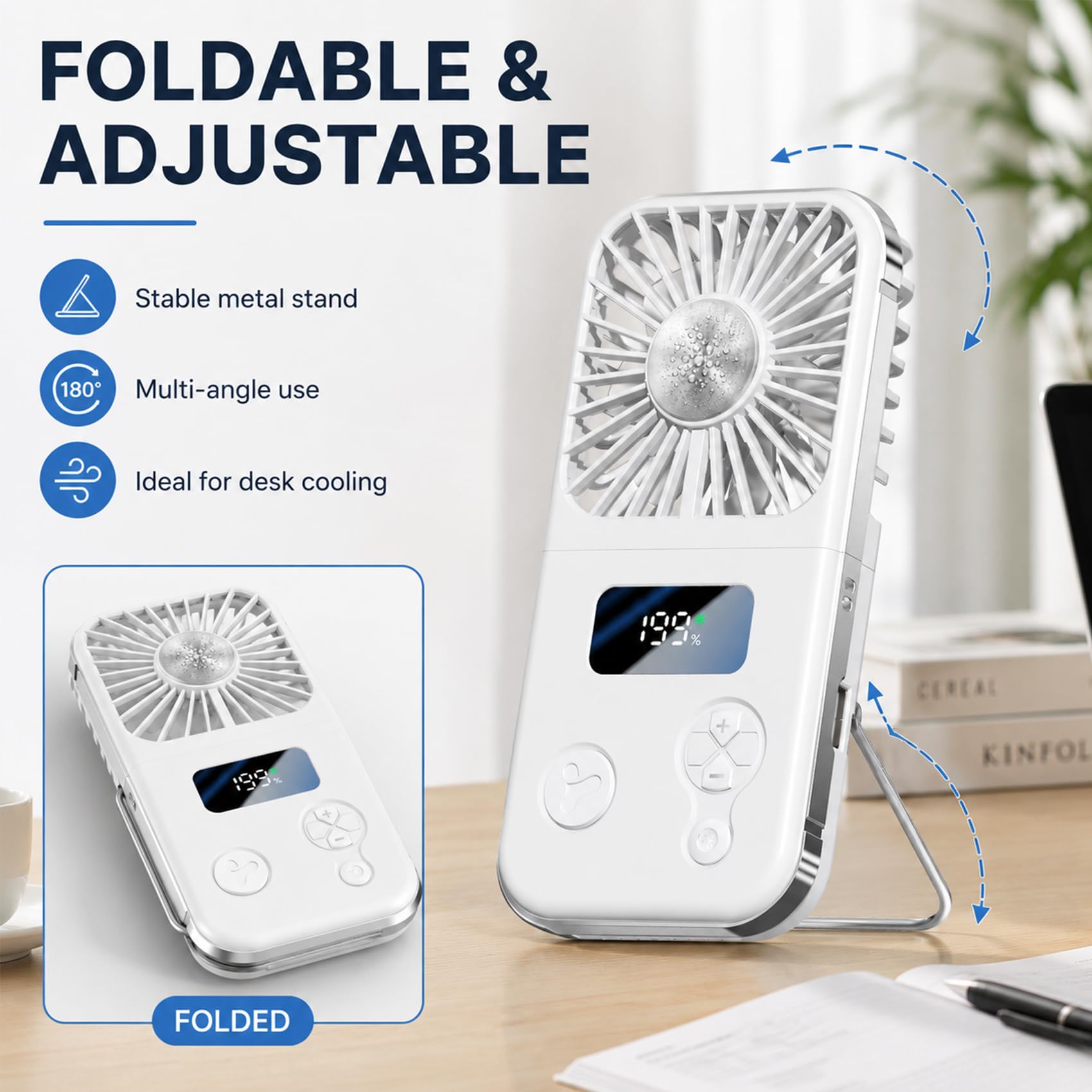 Handheld Fan Rechargeable, Portable Mini Fan with Ice Cooling Plate, 199 Speeds Foldable Hand Held Fan - Image 7