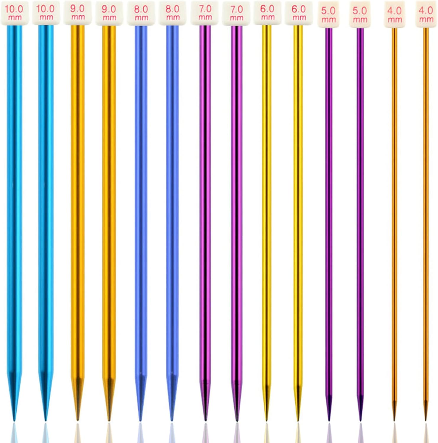 QLRFFLJOY 14 pcs Metal Knitting Needles 7 Sizes Single