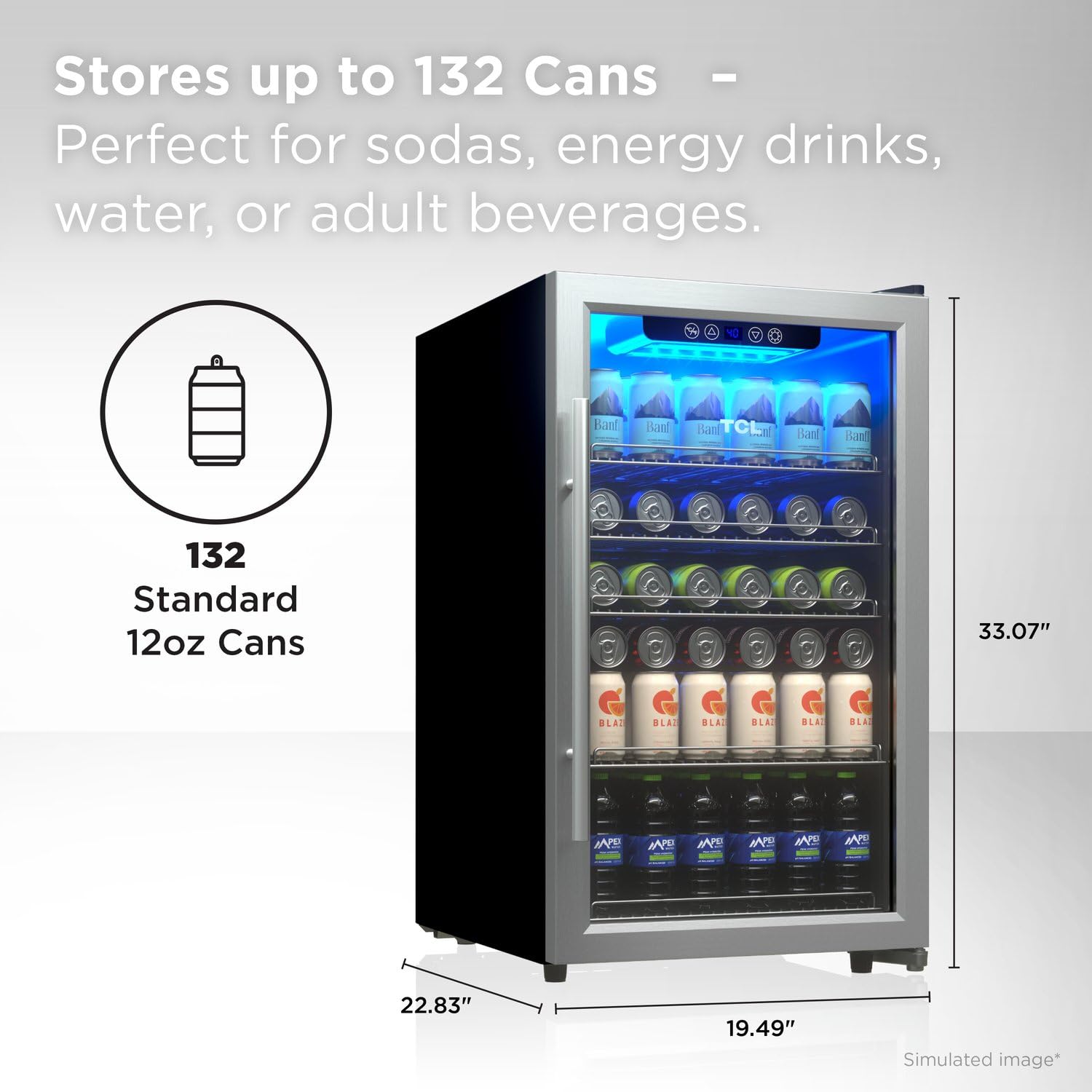 TCL 132 Can 4.24 Cu Ft Beverage Cooler, Freestanding Mini Fridge with Glass Doors, Removable Shelves, Digital Controls & LED Lighting for Water, Soda, Energy Drinks on Fridge.com