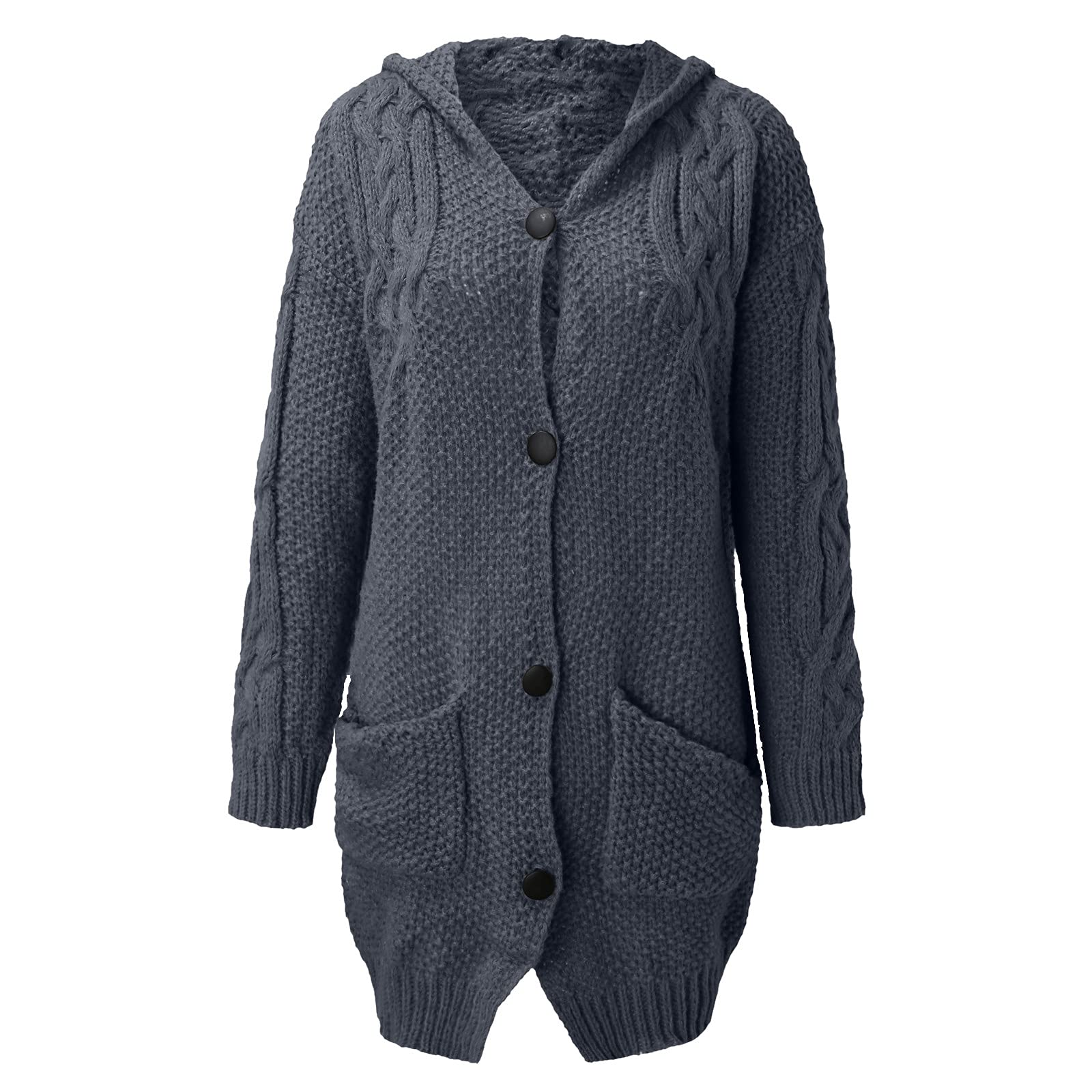Chaqueta Mujer Invierno Abrigos De Cazadora Forro Polar，Cárdigan mujer suéter acanalado manga larga botonadura prenda punto capucha bolsillos abrigo otoño invierno frente abierto casual clásico