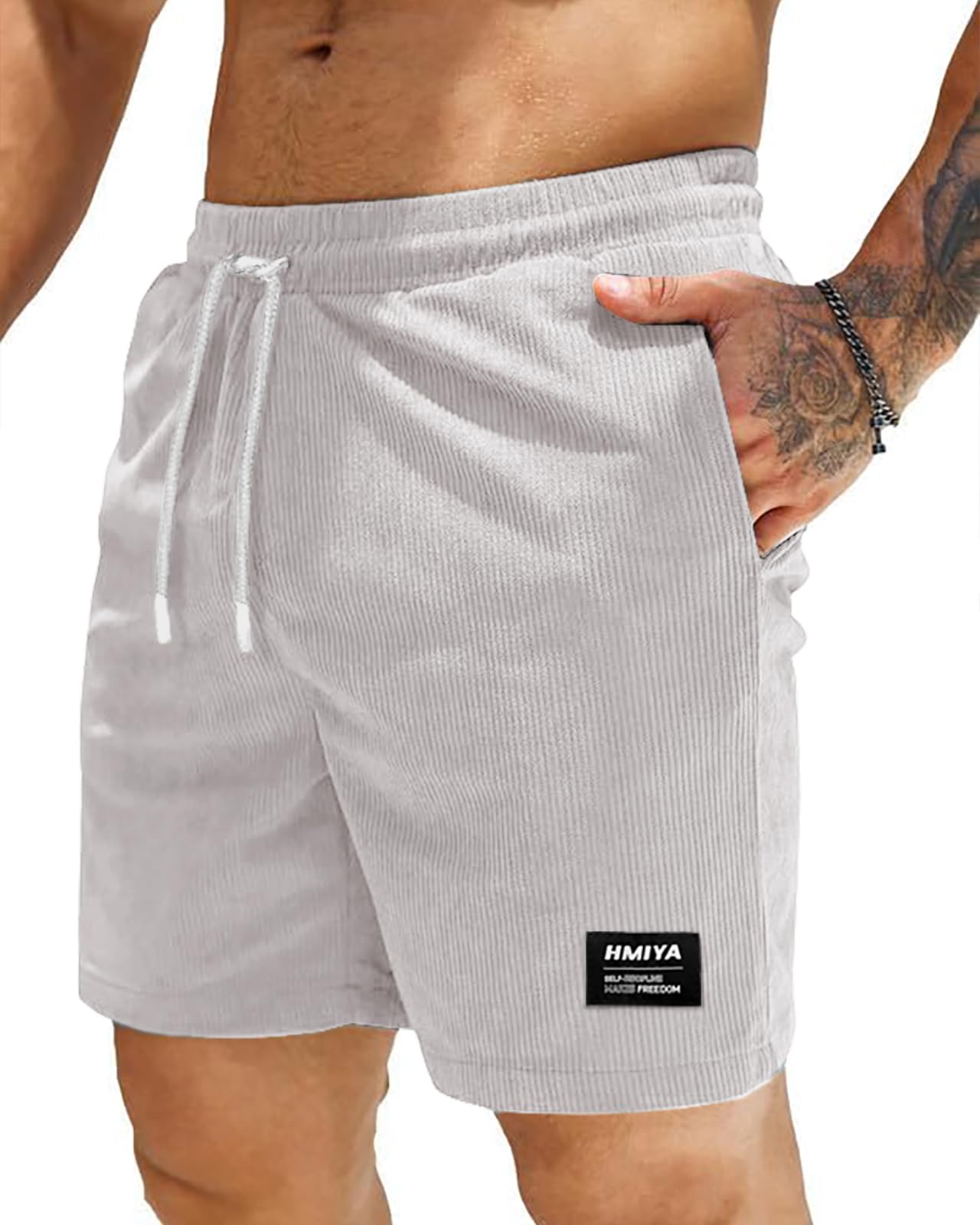 HMIYA Corduroy Shorts Herren Kurze Hosen Sommer Bermuda Freizeitshorts Baumwolle Elastische Taille mit Taschen