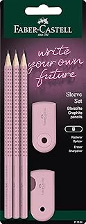 FABER-CASTELL 217084 - Juego de lápices con sacapuntas, goma de borrar y 3 lápices, juego de escritura Grip 2001 Rose Shadows