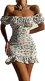 Destiny shop One-Shoulder Sexy Print Kleid, Frauen Sommer Freizeit Sexy Temperament Kleid