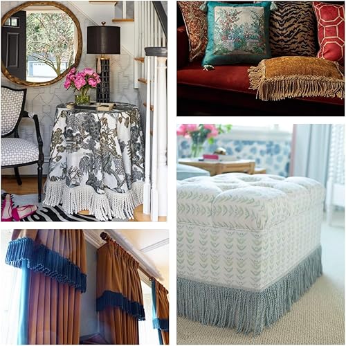 Miniatura 6 de Borde de flecos plateados de 3 yardas con flecos de purpurina y borlas, adorno de encaje para decoración de camino de mesa, ropa, sofá, cortina