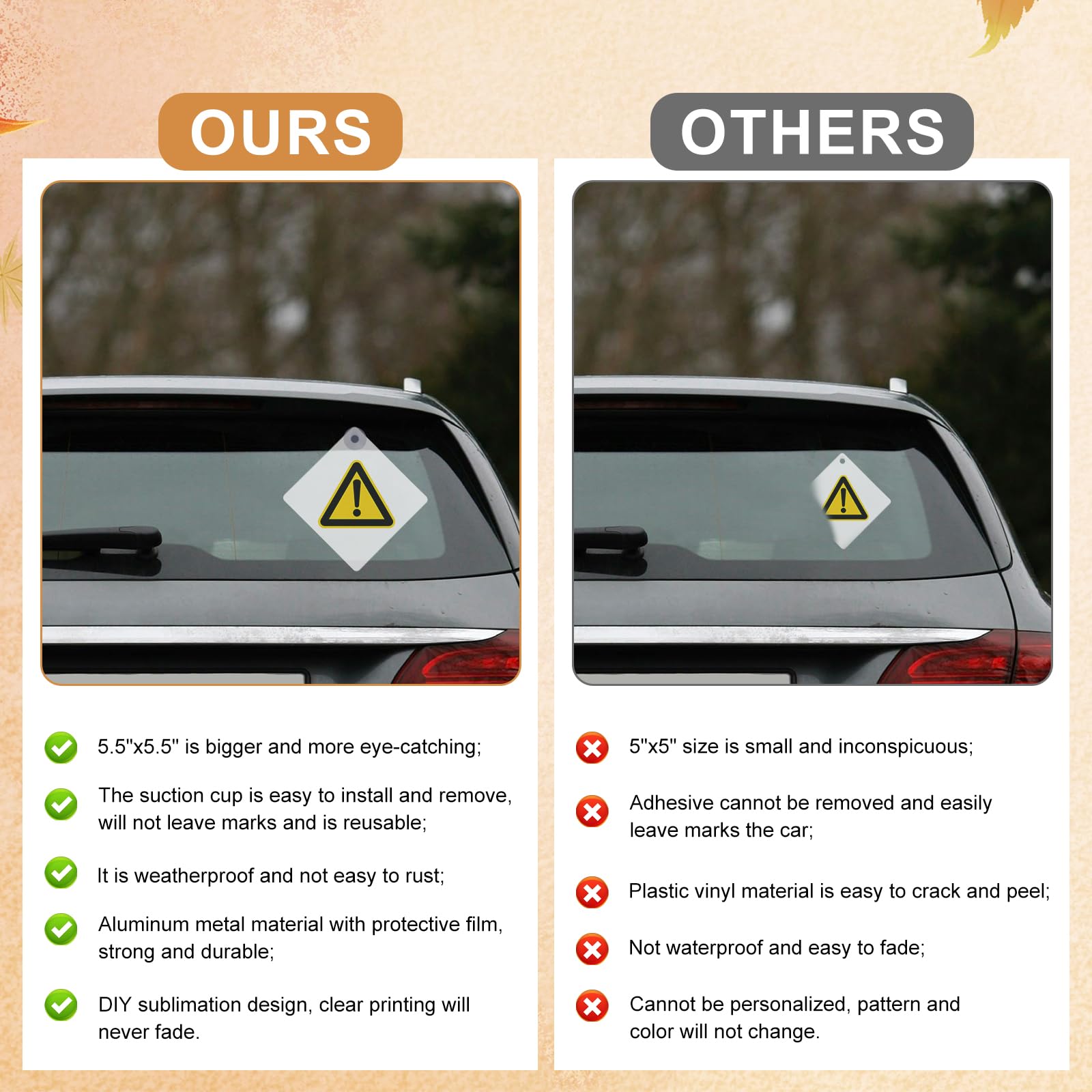 YUGSHNKFC Panneau À Ventouse Vierge Par Sublimation Thermique De Avertissement Sécurité Pour Fenêtre Voiture Ou Projets Décoration Maison