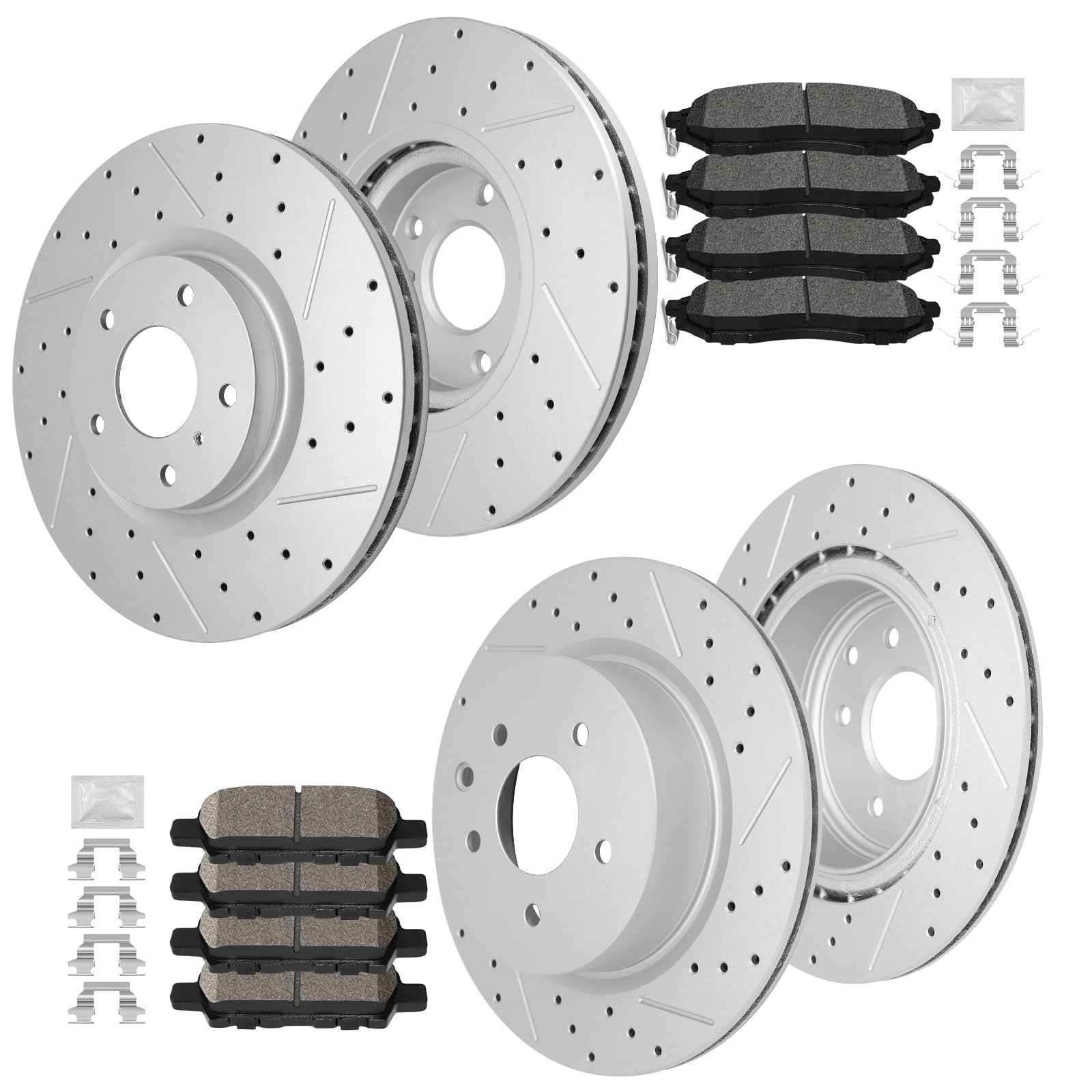 Photo 1 of ***SIMILAR ITEM** UNKNOWN SPECIFIC DETAILS*** Texunoze Front and Rear Brake Kit, Ceramic Brake Pads and Drilled and Slotted Brake Rotors, Compatible With INFINITI EX35 EX37 G25 G35 G37 M35 M45 Q40 QX50, Nissa 350Z 370Z