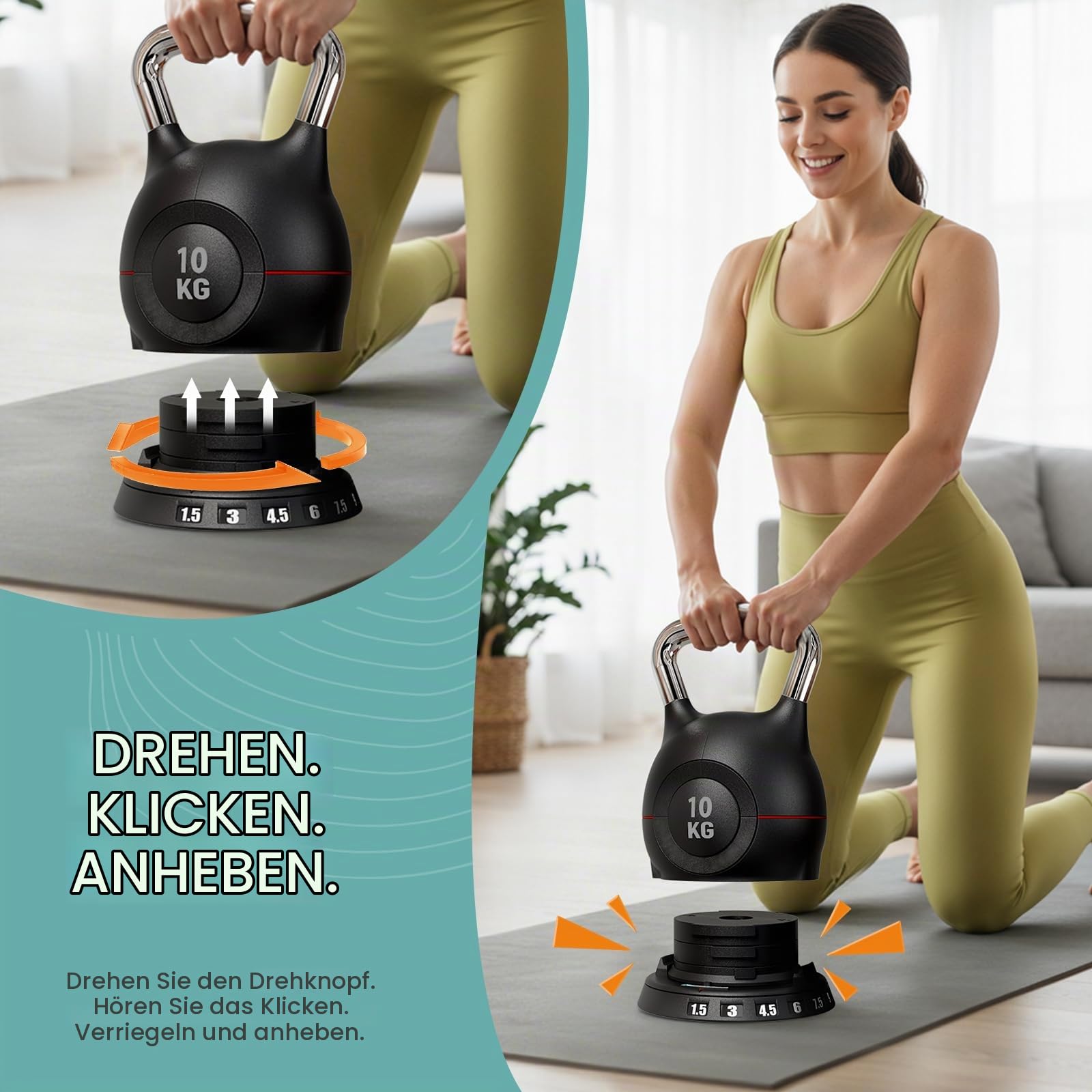 LIFERUN Kettlebell Verstellbare 1.5-10 kg Kugelhantel für Home Gym | Dumbbells 7 in 1 Gewicht Hantel Set für Fitnessgeräte Krafttraining, Kurzhanteln und Sportgeräte