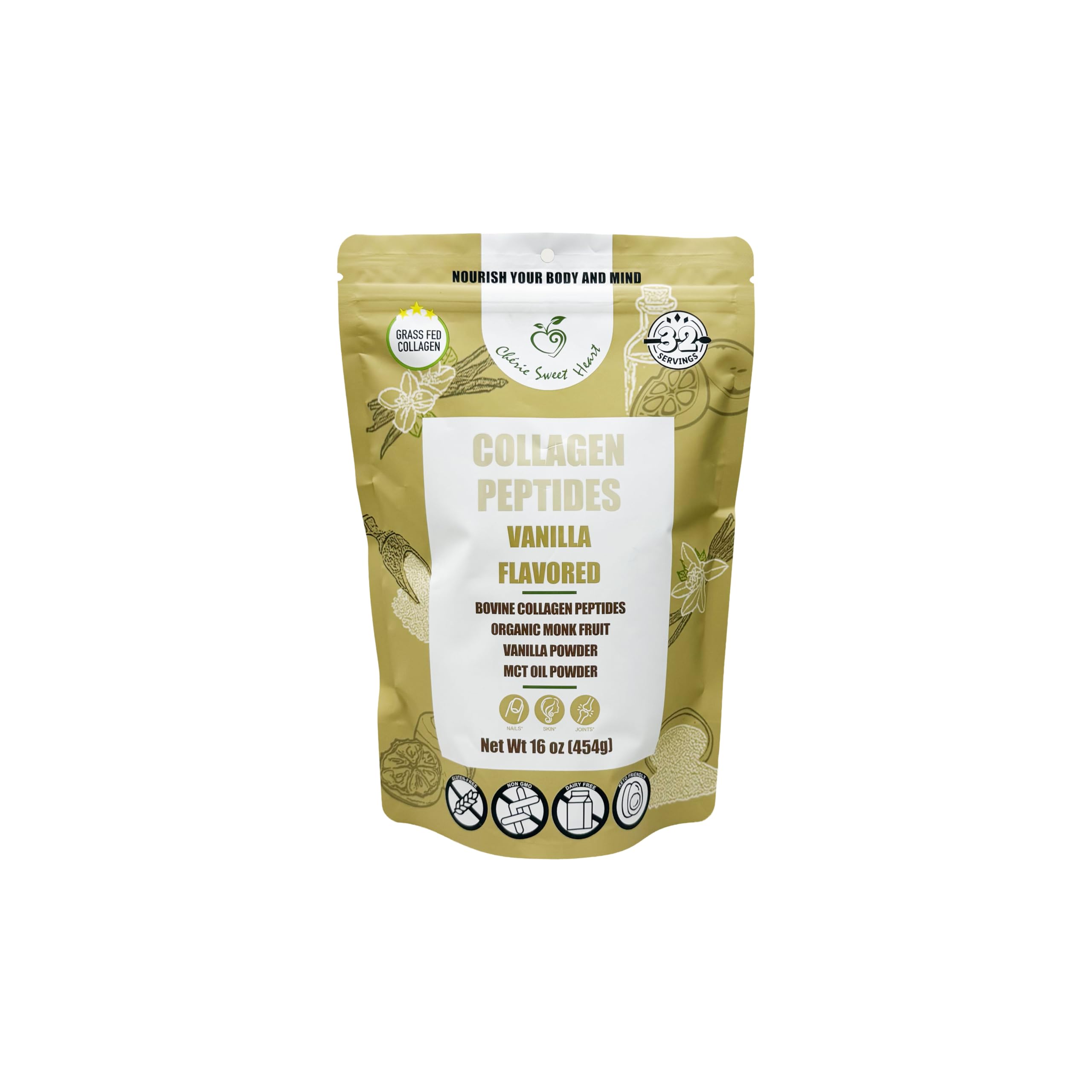 Cherie Sweet Hearts Collagen Peptide Powder 1 lb Pure Hydrolyzed Gluten Free Keto and Paleo Friendly Grass Fed