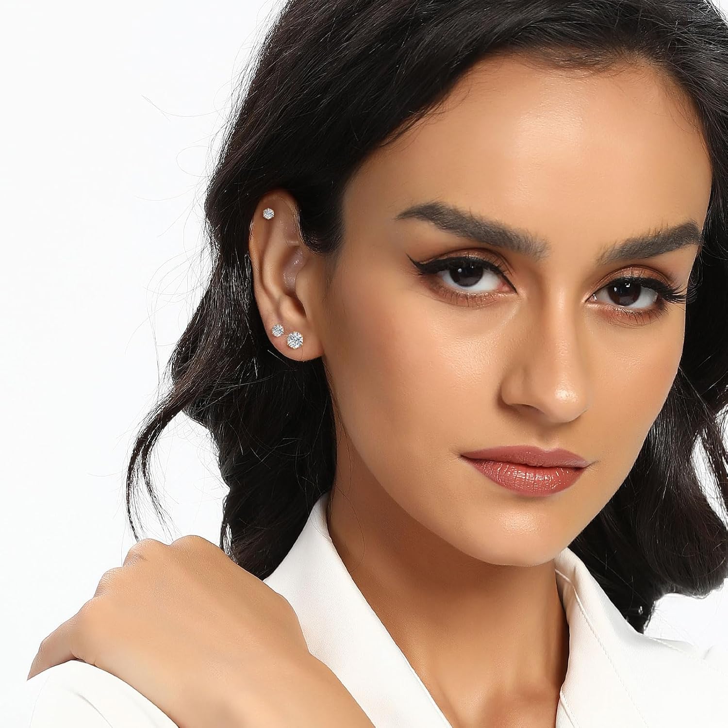 MDFUN 6 Pairs Stud Earrings Sets 3-8MM 18K Gold Plated Round 5A+ Cubic Zirconia Earrings Hypoallergenic CZ 6 Prong Ears Jewelry for Women - Image 2