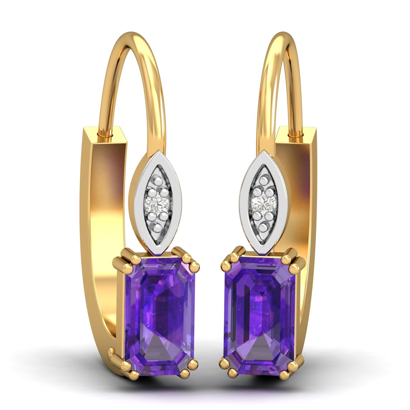 kuberbox 14KT Yellow Gold Diamond Meridian Amethyst Hoop Earrings for Women-picture-18