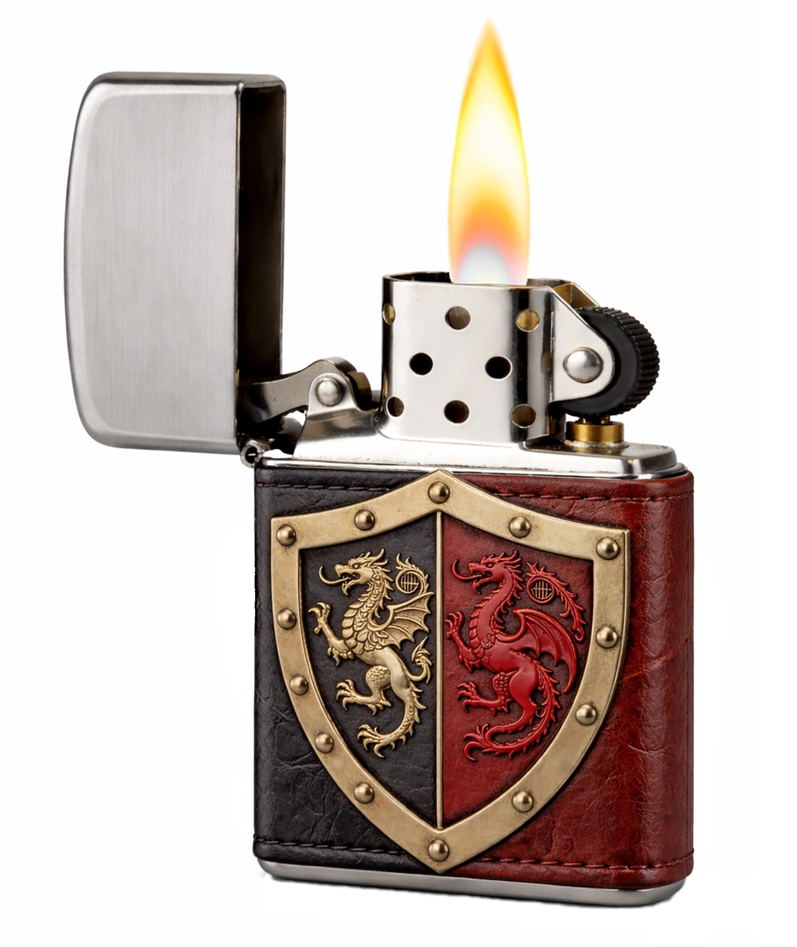 Vintage Dragon Wheel Grinding Kerosene Lighter Reusable Soft Flame Flip Top Windproof Fire Trench Lighter for Outdoor Use (D)