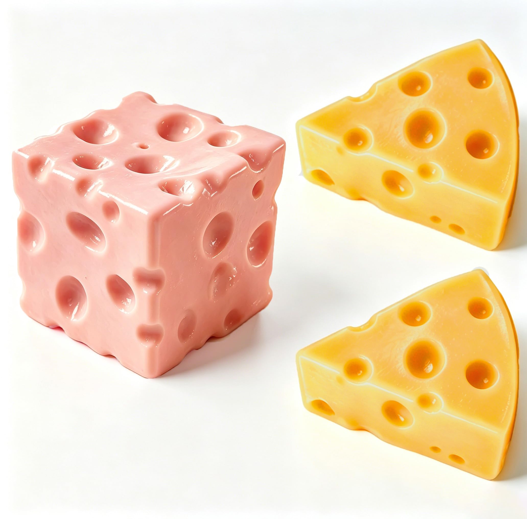 3 PCS Cheese Squishy, Squishy Cheese Set, Pink Square Skin and 2 Yellow Triangle（Pink Cheese Needs to Be Filled by Oneself)